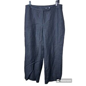 Emma James Womens Size 12 Black Linen Blend Wide Straight Leg Ankle Pants N4